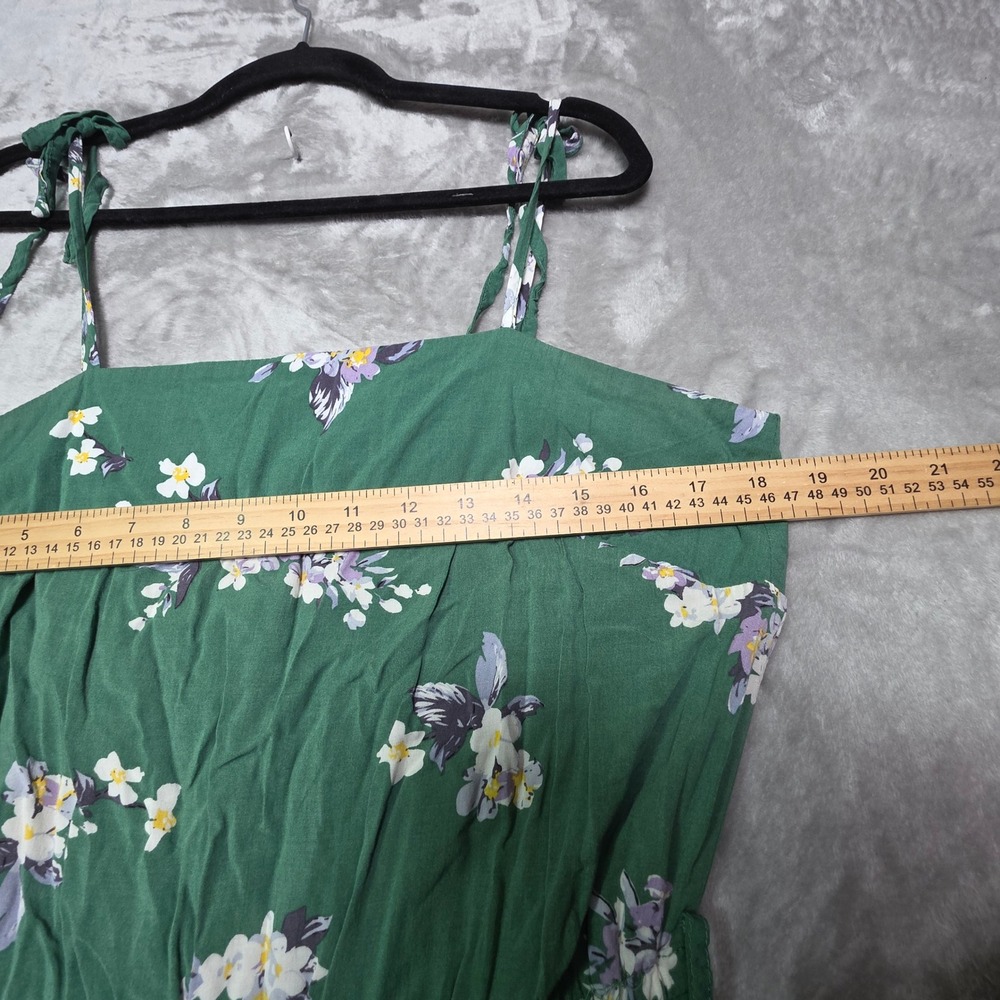 Jase Green Floral Tie Shoulder Jumpsuit Medium Elastic Waist Pockets - Picture 4 of 8